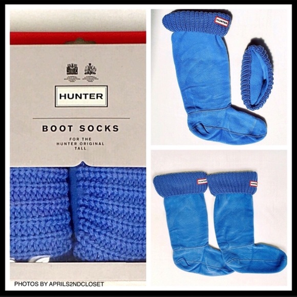 HUNTER ORIGINAL TALL CUFFED BLUE BOOT SOCKS A2C - Picture 6 of 8